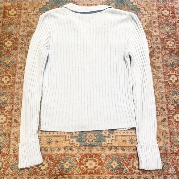 Y2K Baby blue collared ribbed sweater cuffed sleeves size large - Picture 5 of 5